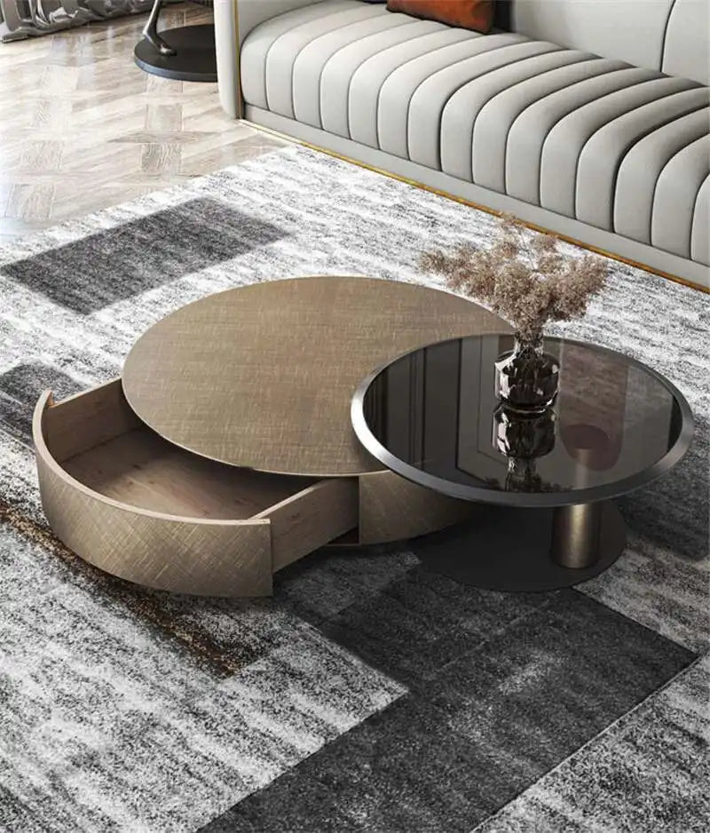 Designer Stainless Steel Coffee Tables European Luxury Round Tea Table Living Room Furniture Italian Tempered Glass Side Table by HARMONYA STORE