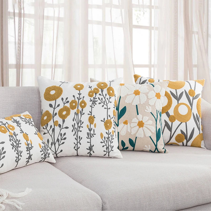 Home Decor Cushion Cover Daisy Floral Geometric 45x45cm/30x50cm Yellow Blue Embroidery Pillow Cover Soft Cozy for living room by HARMONYA STORE