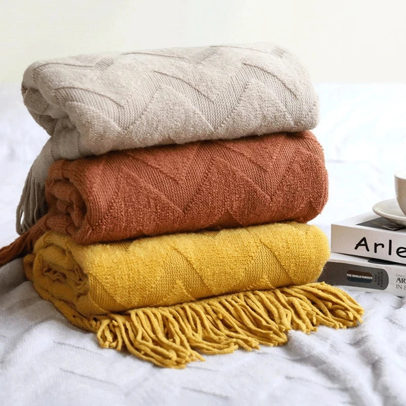 Elegant Nordic Blankets Tassel Knitted Sofa Cover Home Decorate Bedsheet Throw Blanket Cashmere Khaki Tapestry for Summer Elegan by HARMONYA STORE