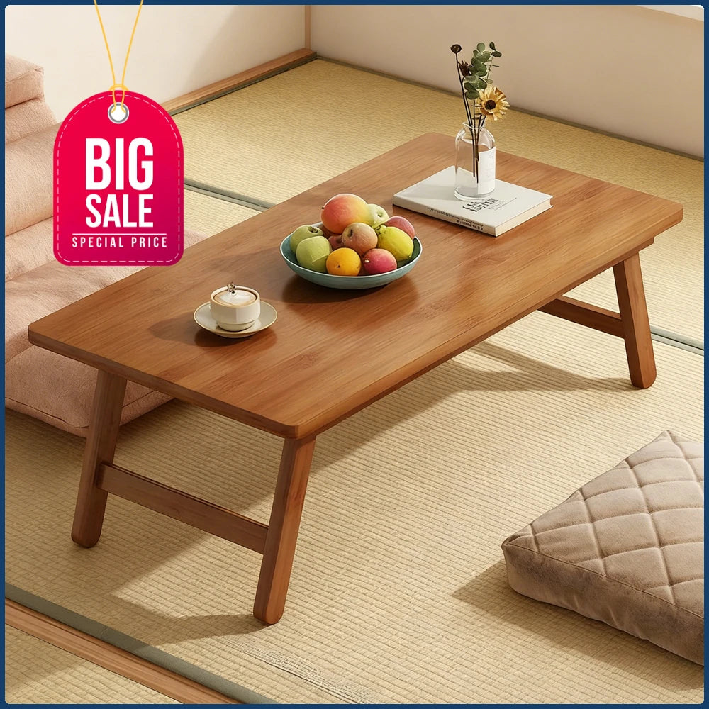 Versatile Foldable Coffee Table - Brown, Bamboo Top, Contemporary Style for Bay Window, Balcony, or Study Area, tea table by HARMONYA STORE