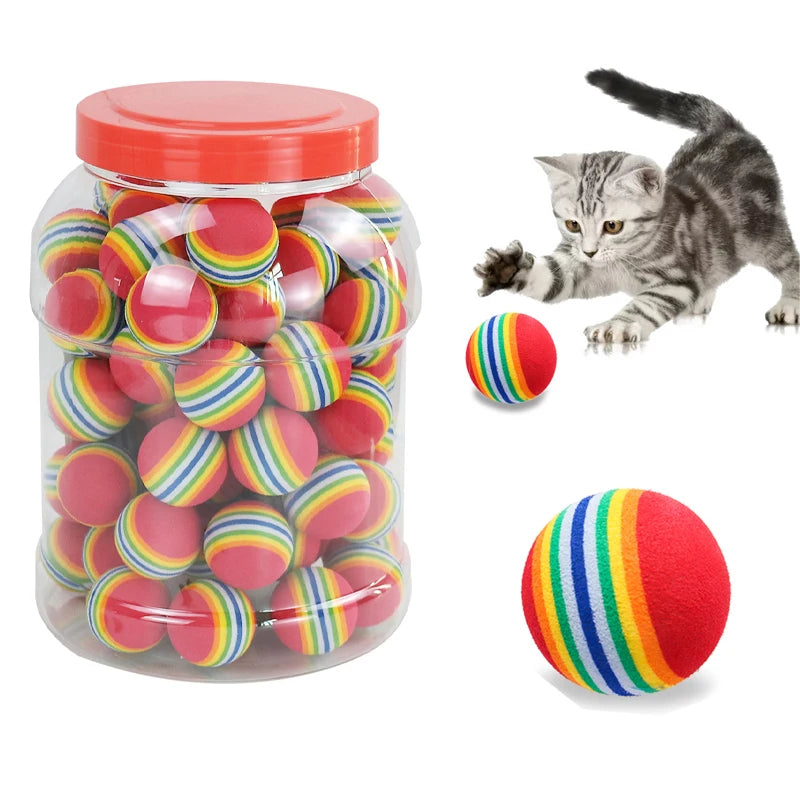 Rainbow EVA Cat Toys Ball Interactive Cat Dog Play Chewing Rattle Scratch EVA Ball Training Balls Pet Toys Supplies by HARMONYA STORE