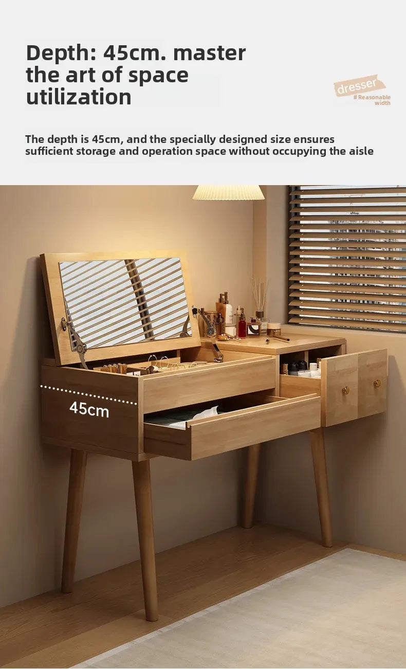 Solid wood dresser bedroom simple modern 2024 new high-end light luxury small apartment makeup mirror girl makeup table by HARMONYA STORE