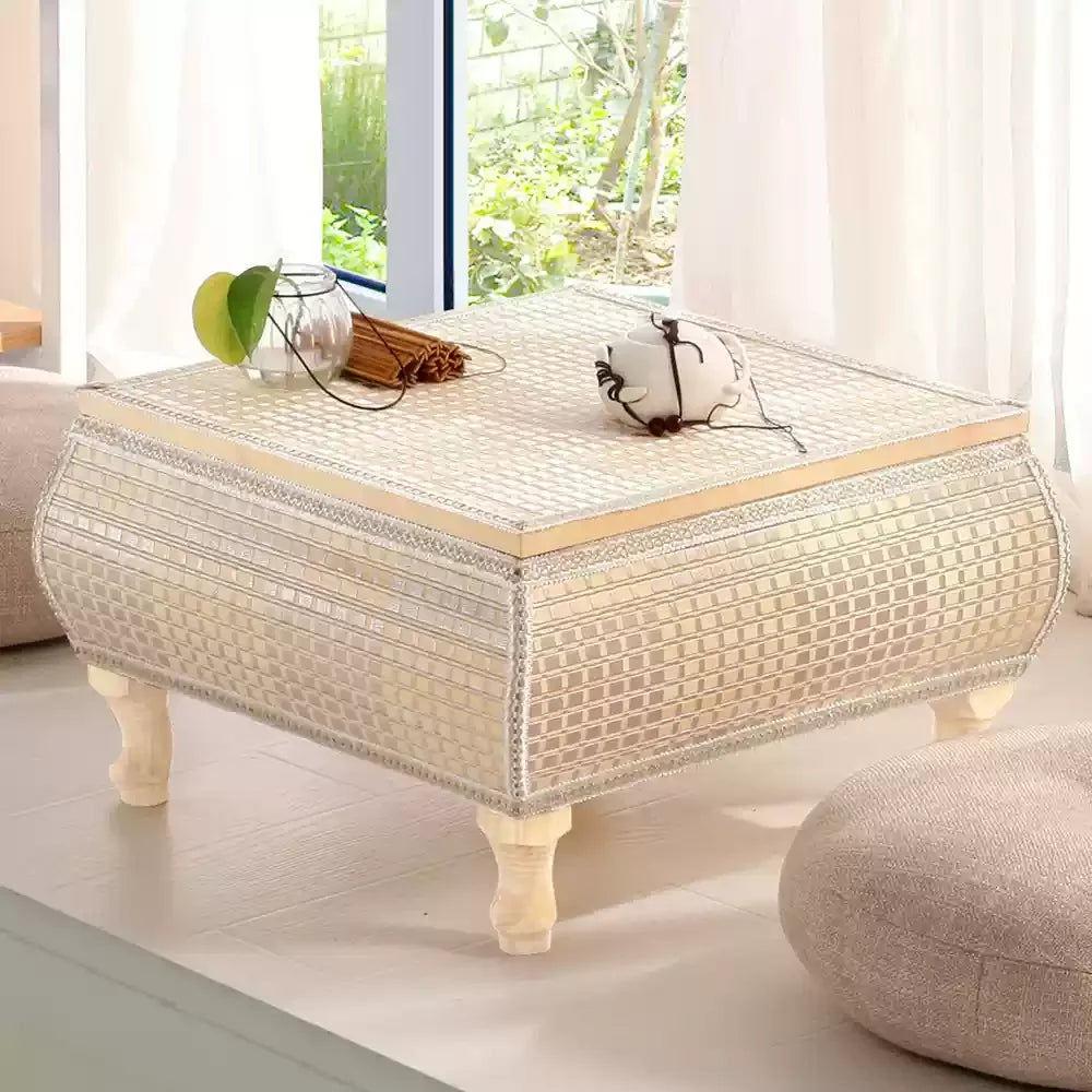 Handwoven Rattan Tatami Stand Minimalist Bay Window Tea Table Solid Wood Desk Rustic Furniture Window-Side Table by HARMONYA STORE