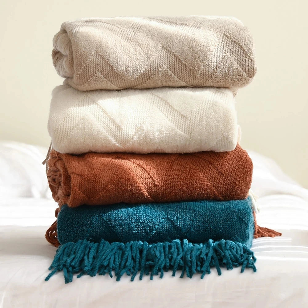 Elegant Nordic Blankets Tassel Knitted Sofa Cover Home Decorate Bedsheet Throw Blanket Cashmere Khaki Tapestry for Summer Elegan by HARMONYA STORE