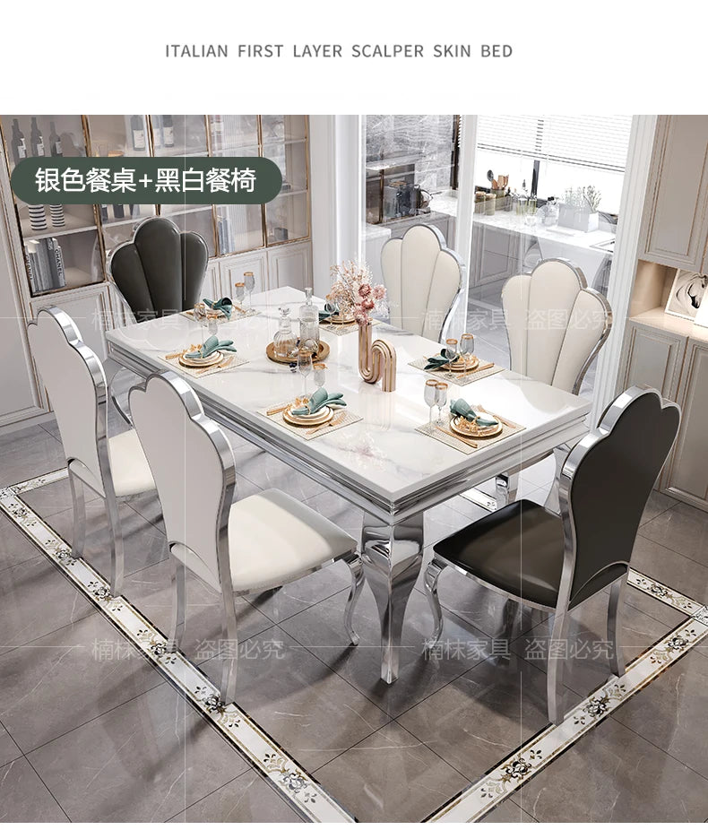 Marble Luxury Dining Table Unique Gold Individual White Italian Dining Table Rectangular Design Mesa Comedor Home Furniture by HARMONYA STORE