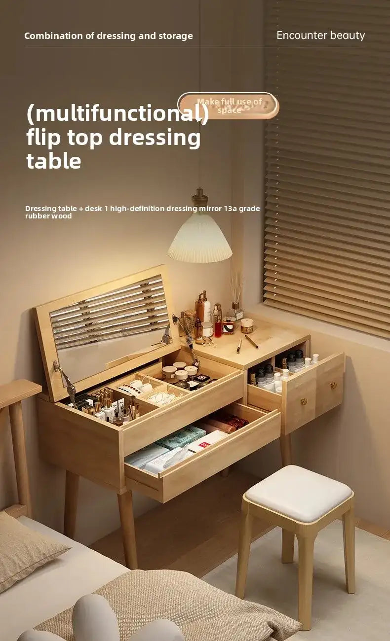 Solid wood dresser bedroom simple modern 2024 new high-end light luxury small apartment makeup mirror girl makeup table by DSERS