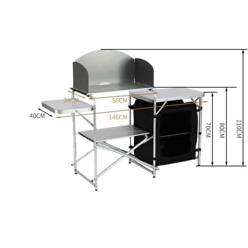 Outdoor Folding Portable Table Aluminum Alloy Frame Multi-functional Mobile Kitchen Dining Table Stable Camping Equipment by HARMONYA STORE