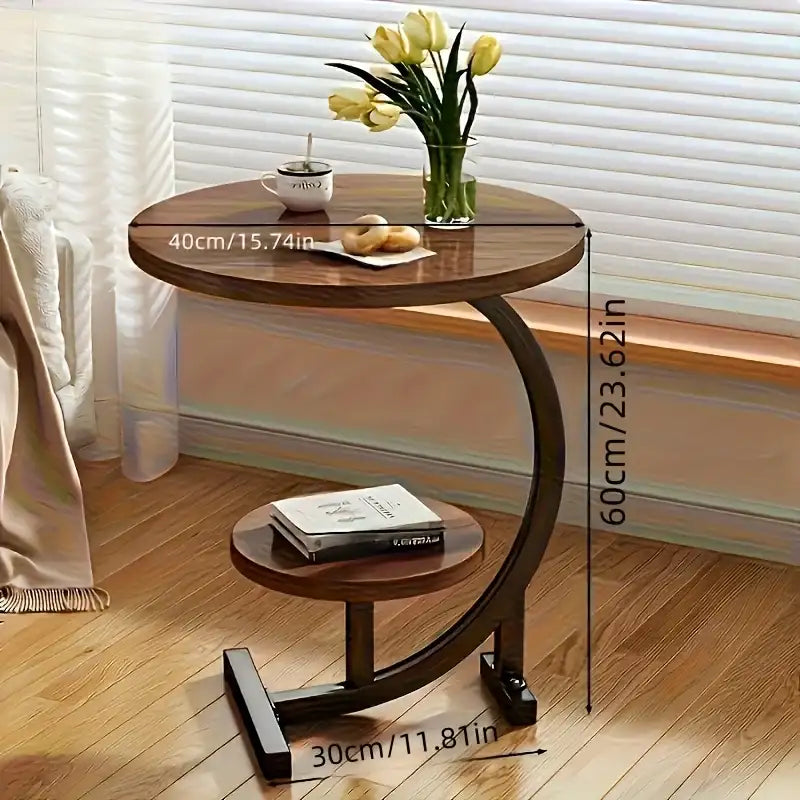 Modern Tiered Round Side Table - Double Layer Storage Accent Table for Living Room & Bedroom | Space-Saving Design by DSERS