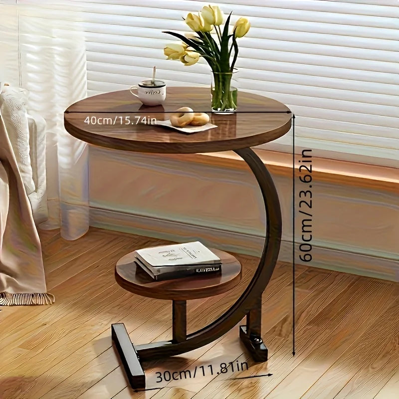 Modern Tiered Round Side Table - Double Layer Storage Accent Table for Living Room & Bedroom | Space-Saving Design by HARMONYA STORE