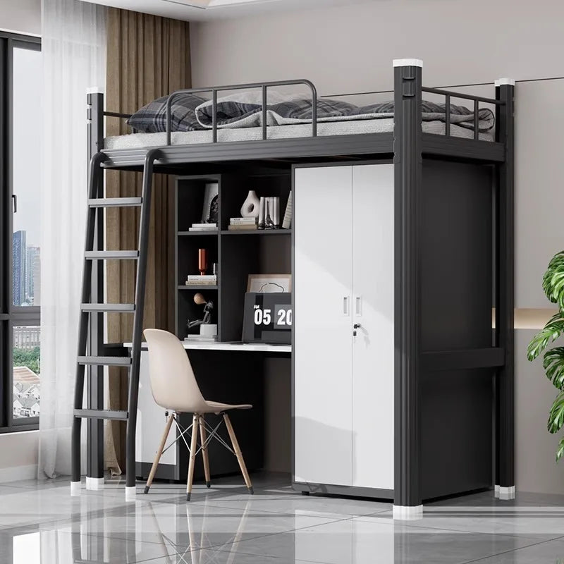 Upper Bed Lower Table Combined Bed College Dormitory Elevated Bed Small Apartment Household Wrought Iron Bed Apartment Bed by HARMONYA STORE