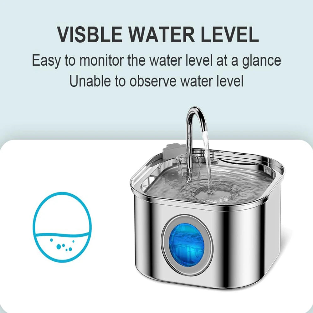 ZYFeeder 2.2L Automatic Cat Water Fountain Square Stainless Steel Pet Water Feeder Dog Water Fountain with window（No 5V 1A Plug） by HARMONYA STORE