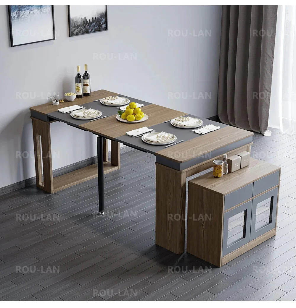 Modern Extendable Dining Table Rectangle Sideboard With Storage by HARMONYA STORE
