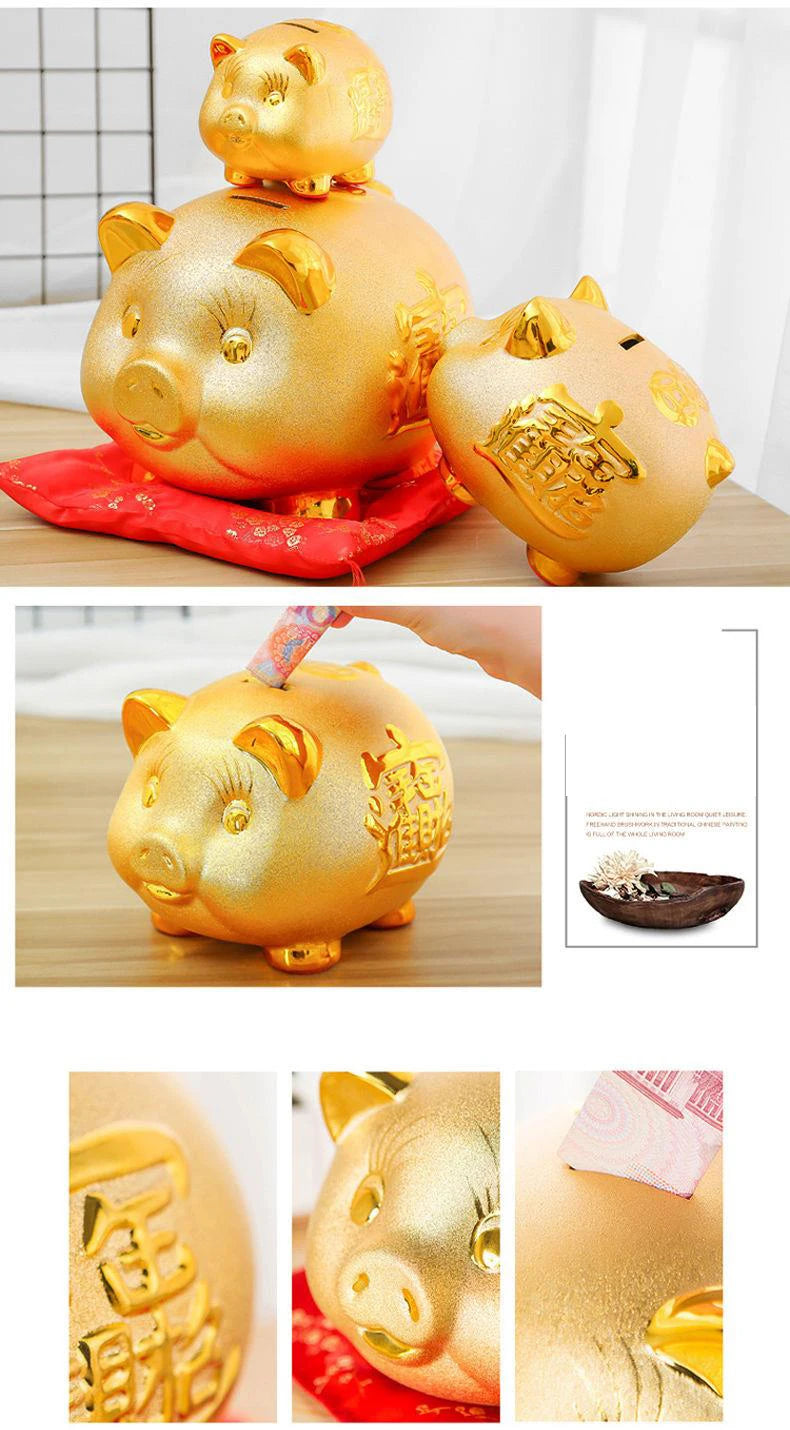 Creative Golden Pig Ceramic Piggy Bank 2023 New Kids Coin Bank Cute Cartoon Piggy Bank Gift Craft Money Box Savings Home Decor by HARMONYA STORE
