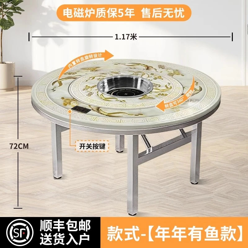 Foldable Dining Table Household Dining Round Table Outdoor Dining Hall Commercial Turntable by HARMONYA STORE