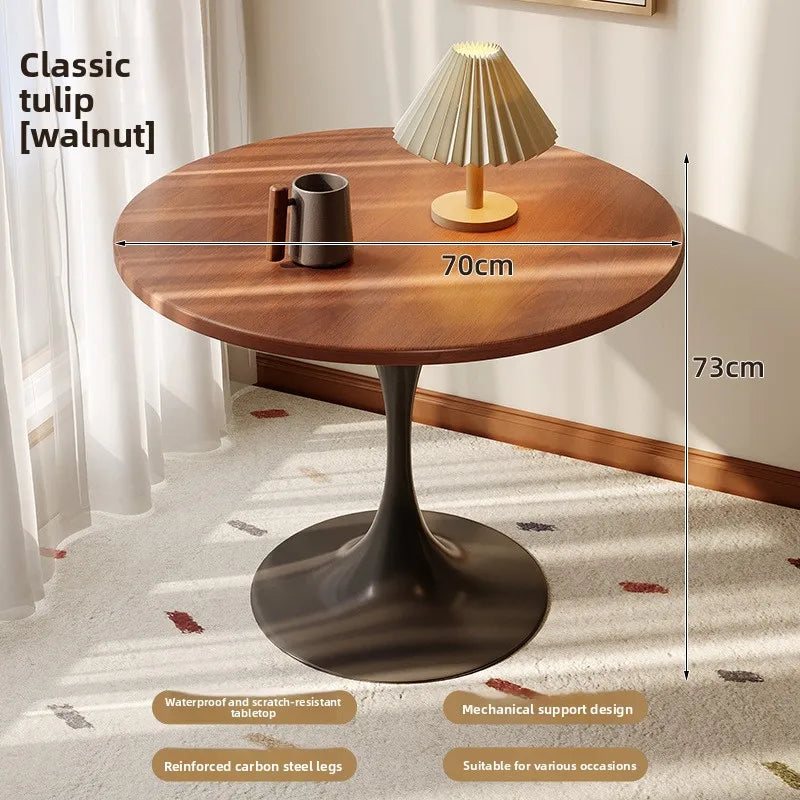 Modern tulip round table, household wooden dining table, negotiation tea table, coffee round table, carbon steel metal base by HARMONYA STORE