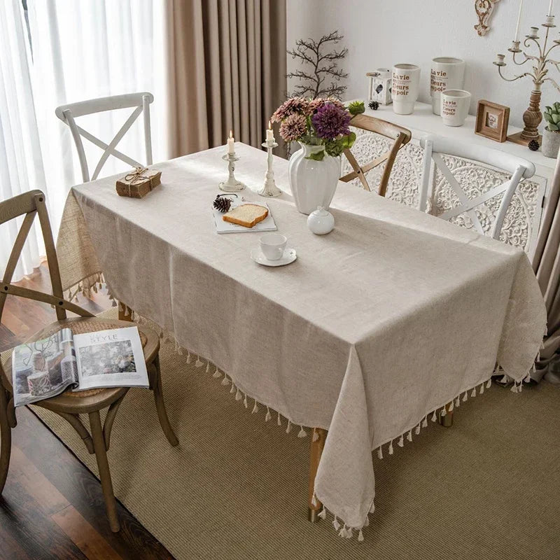 Tablecloth Rectangular Beige Table Cover With Tassel Dinning Table Decoration European Tablecloths manteles de mesa rectangular by HARMONYA STORE