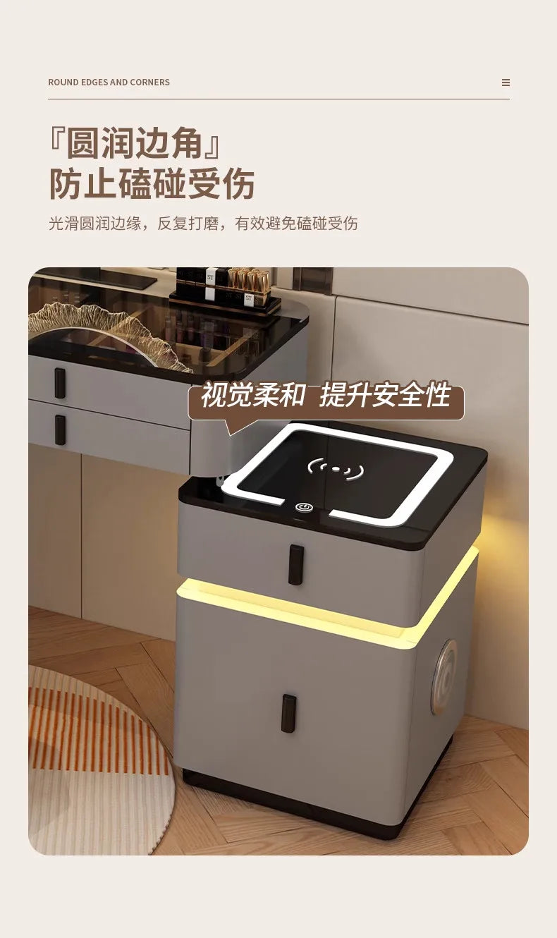 Modern Minimalist Dressing Table Woman Makeup Desk Bedroom Wireless Charging Bedside Table Mirror Stool Comfortable Furniture by HARMONYA STORE