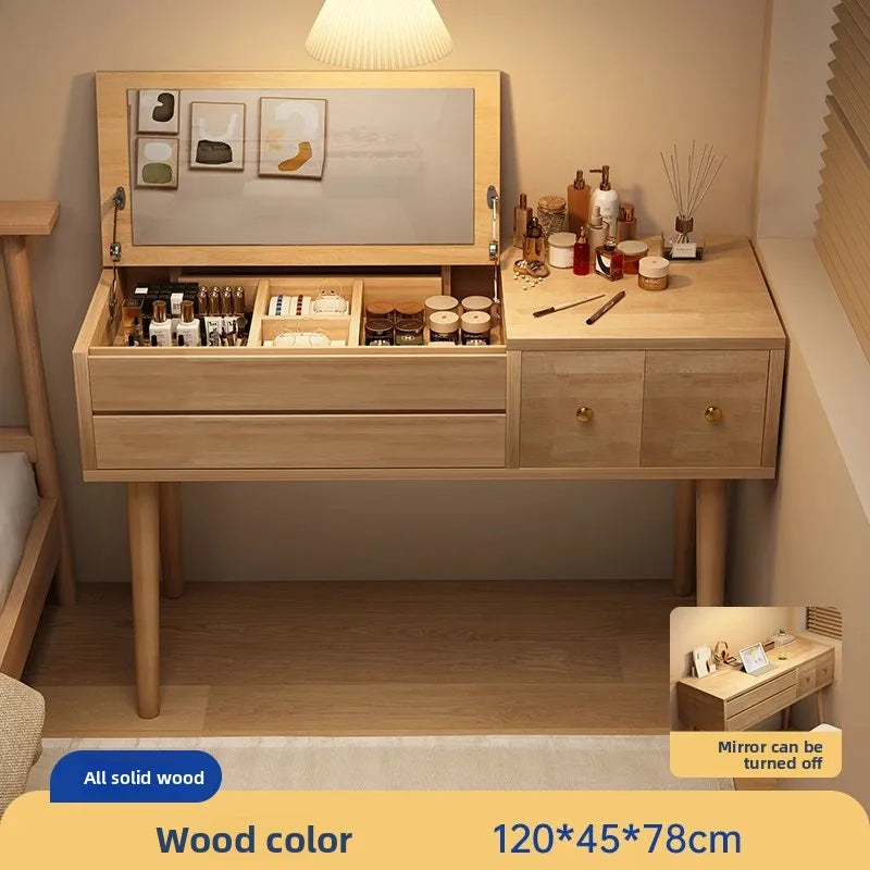 Solid wood dresser bedroom simple modern 2024 new high-end light luxury small apartment makeup mirror girl makeup table by HARMONYA STORE