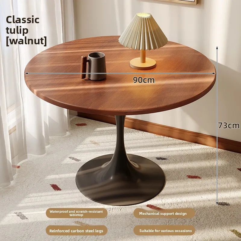 Modern tulip round table, household wooden dining table, negotiation tea table, coffee round table, carbon steel metal base by HARMONYA STORE