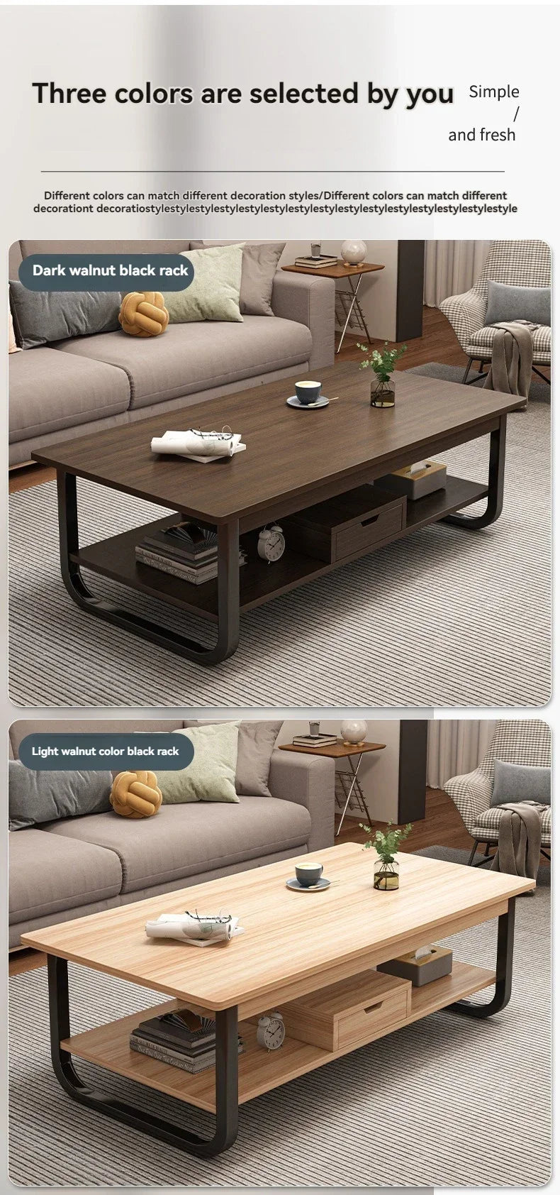 Modern minimalist coffee table, small apartment, living room, sofa, nearby balcony, tea table, rental room, rectangular tea tabl by HARMONYA STORE