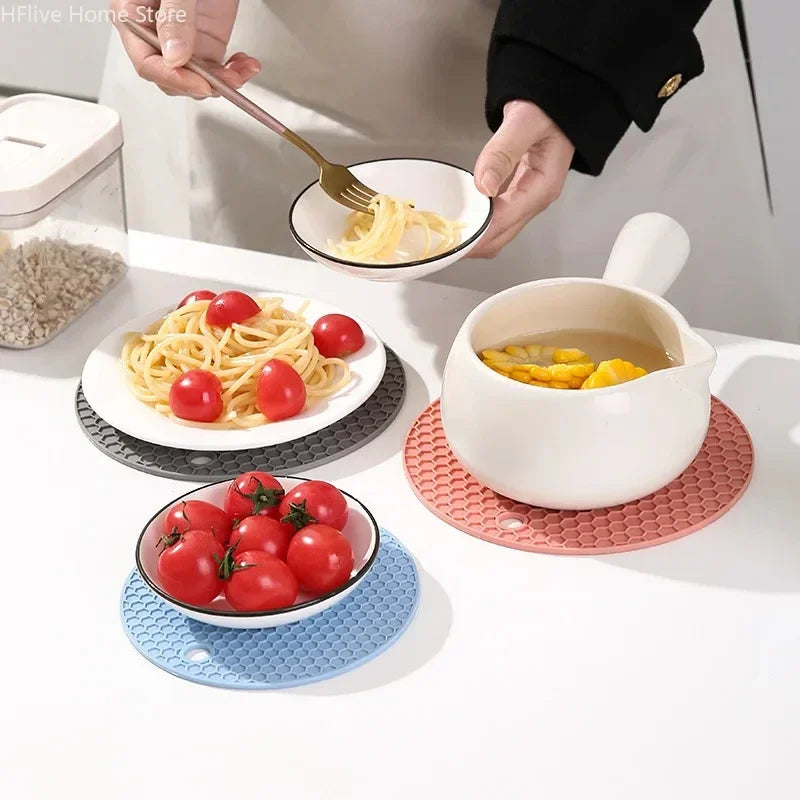 Table mat tool multifunctional kitchen silicone tableware mat, round anti slip and heat-resistant coffee cup coaster, pot holder by HARMONYA STORE