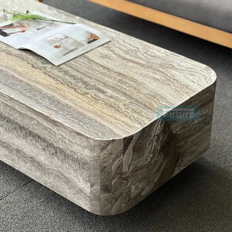Rectangular Sliver Grey Travertine Marble Coffee Table Modern Luxury Minimalist Mable Beside Table for Cafe Terrace Furniture by DSERS