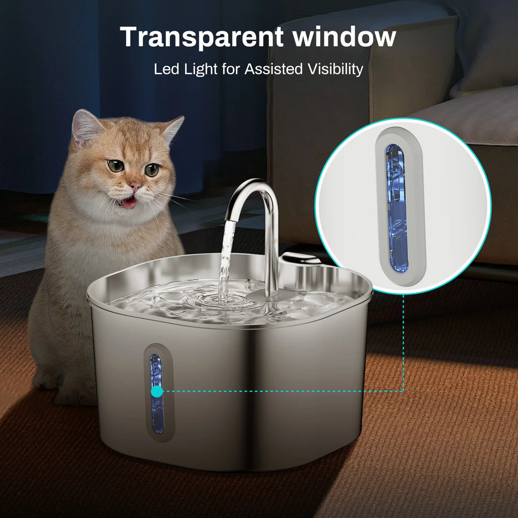 ZYFeeder 2.2L Automatic Cat Water Fountain Square Stainless Steel Pet Water Feeder Dog Water Fountain with window（No 5V 1A Plug） by HARMONYA STORE
