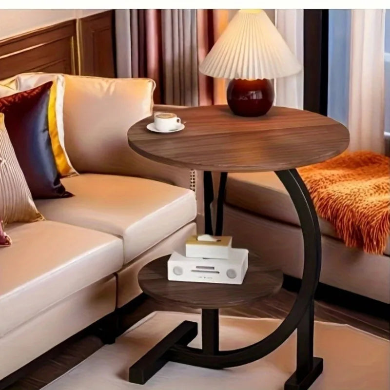Modern Tiered Round Side Table - Double Layer Storage Accent Table for Living Room & Bedroom | Space-Saving Design by HARMONYA STORE