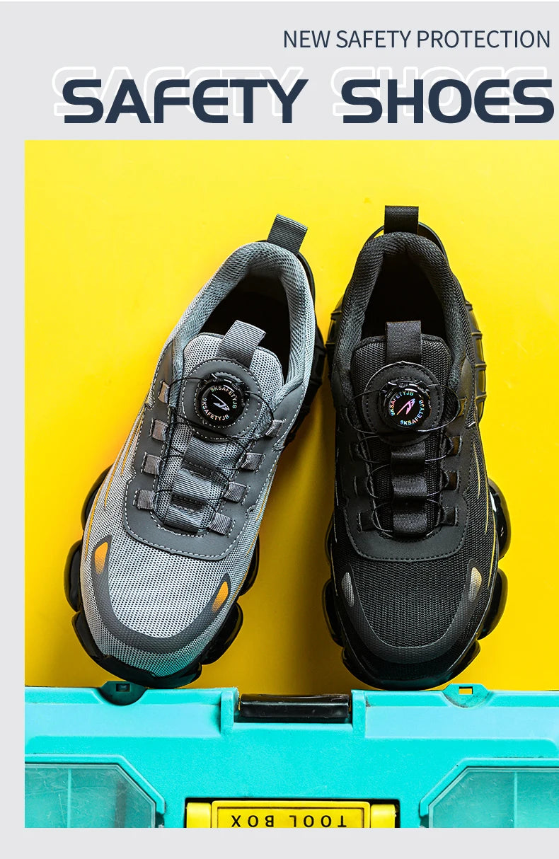Rotating Button New Safety Shoes Men Anti-smash Anti-puncture Work Shoes Fashion Men Sport Shoes Security Protective Boots Men by HARMONYA STORE