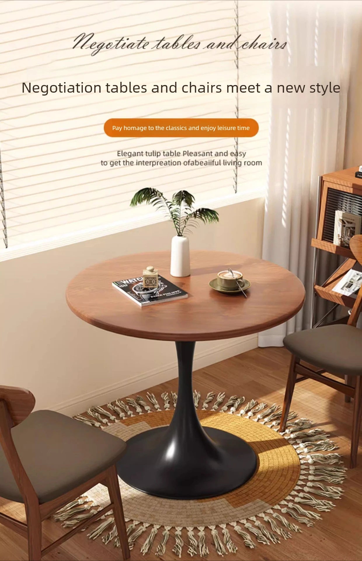 Modern tulip round table, household wooden dining table, negotiation tea table, coffee round table, carbon steel metal base by HARMONYA STORE