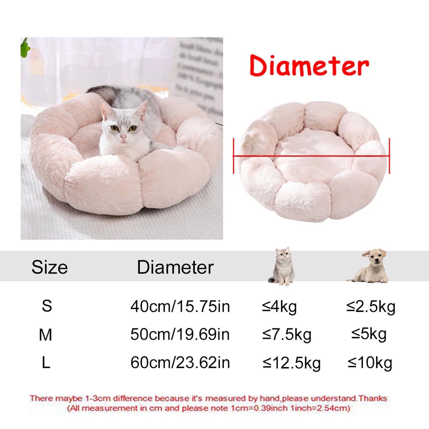 40-90cm 6 Sizes Round Pet Bed for Large Dog Bed Super Soft Cat Bed Plush Dog House for Medium Dog House Winter Warm Sleeping HARMONYA STORE