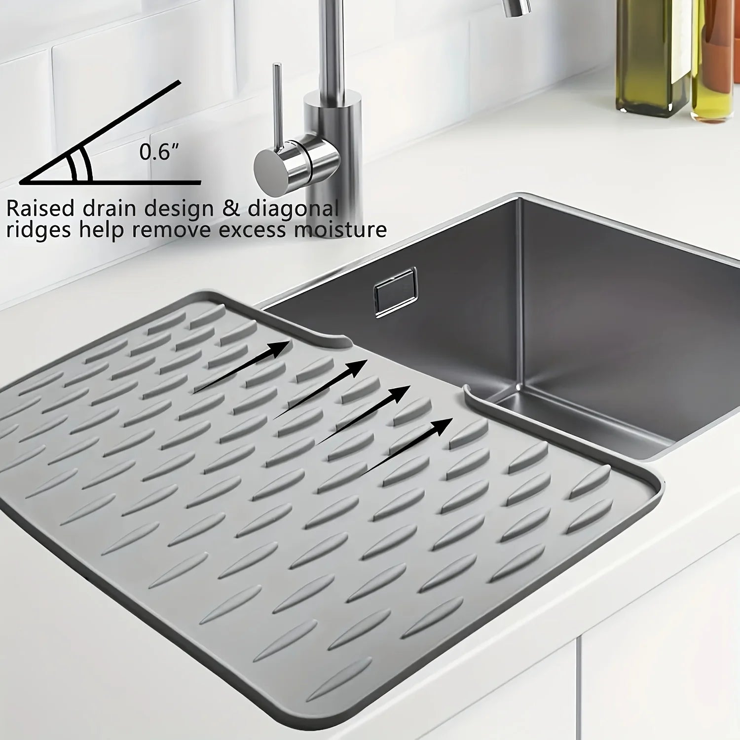 Kitchen Silicone Drain Mat with Built-in Drainage Design, Easy to Clean, Suitable for Countertops, Sinks, Refrigerators by HARMONYA STORE