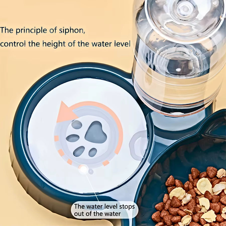 Pet Bowls With Water Feeder, 3 In 1 Ear Design Tilted Cat Water And Food Bowl Set With Gravity Water Bottle For Neck Protection by HARMONYA STORE