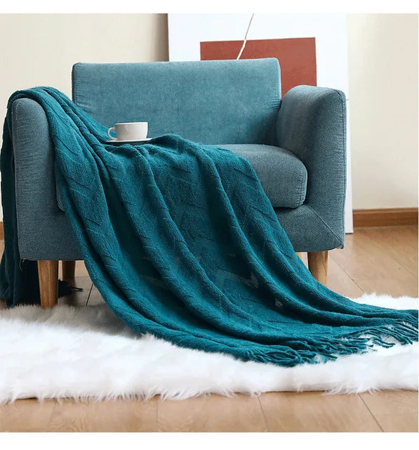 Elegant Nordic Blankets Tassel Knitted Sofa Cover Home Decorate Bedsheet Throw Blanket Cashmere Khaki Tapestry for Summer Elegan by HARMONYA STORE