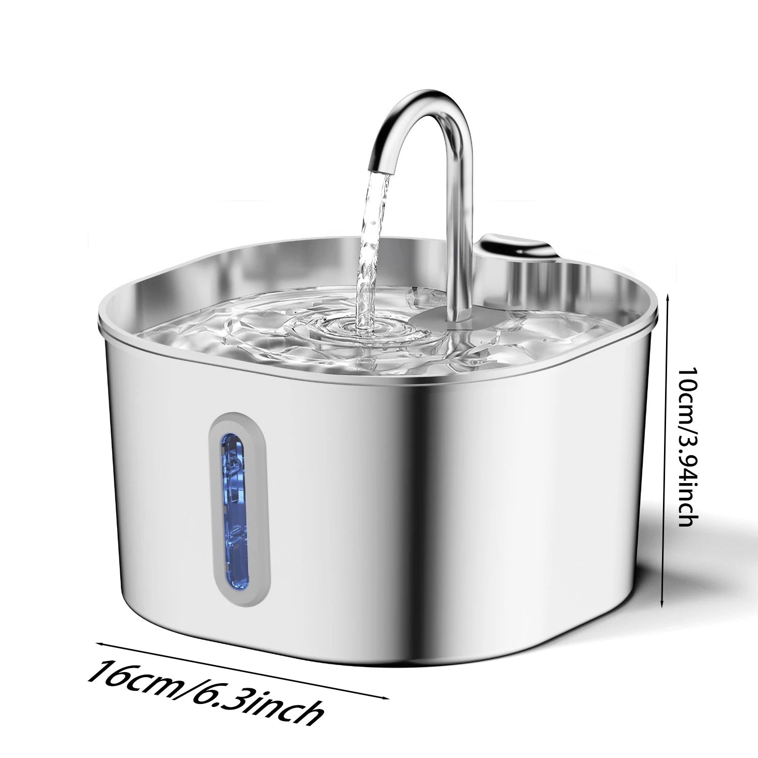 ZYFeeder 2.2L Automatic Cat Water Fountain Square Stainless Steel Pet Water Feeder Dog Water Fountain with window（No 5V 1A Plug） by HARMONYA STORE