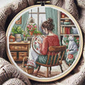 Amishop Counted Cross Stitch Kit, Winter Girl and Fox, Autumn Girl and Cat, Hydrangea, Embroidery, Reading Girl, Home Decorate by HARMONYA STORE