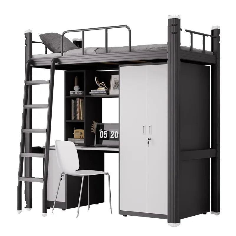 Upper Bed Lower Table Combined Bed College Dormitory Elevated Bed Small Apartment Household Wrought Iron Bed Apartment Bed by HARMONYA STORE
