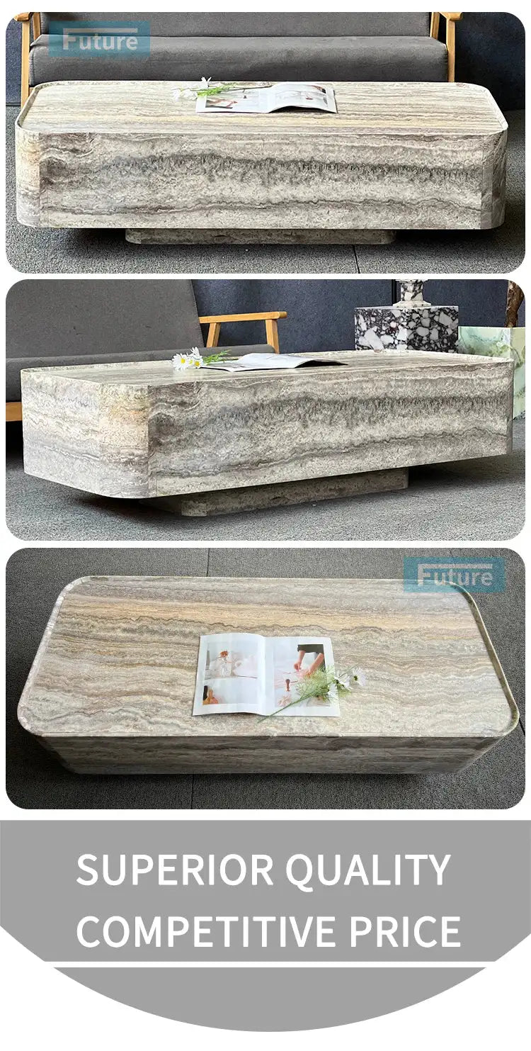 Rectangular Sliver Grey Travertine Marble Coffee Table Modern Luxury Minimalist Mable Beside Table for Cafe Terrace Furniture by DSERS