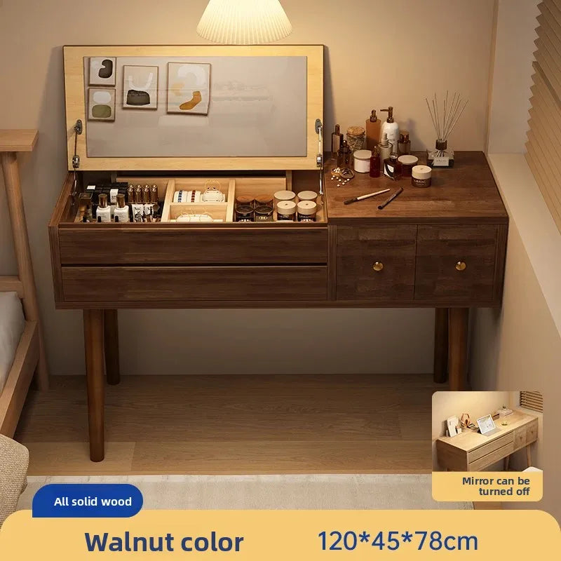 Solid wood dresser bedroom simple modern 2024 new high-end light luxury small apartment makeup mirror girl makeup table by HARMONYA STORE