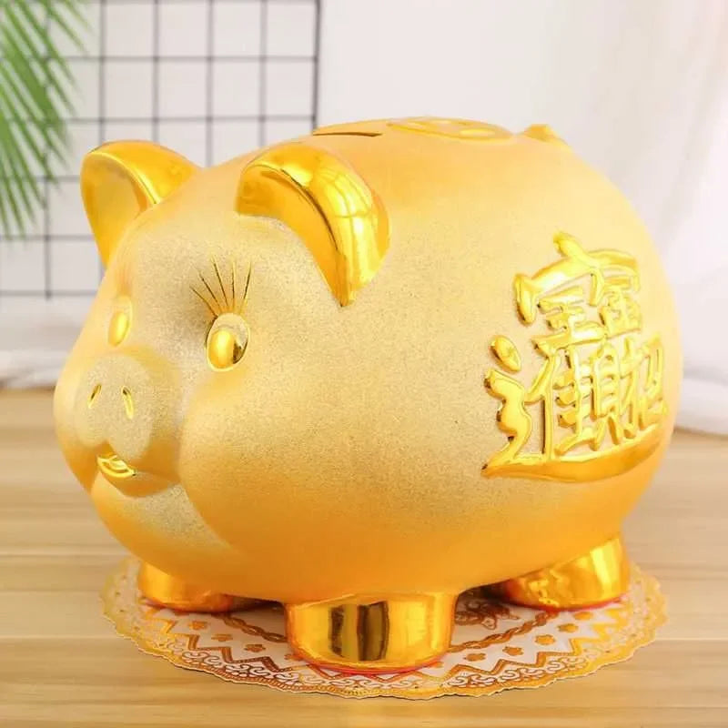 Creative Golden Pig Ceramic Piggy Bank 2023 New Kids Coin Bank Cute Cartoon Piggy Bank Gift Craft Money Box Savings Home Decor by HARMONYA STORE