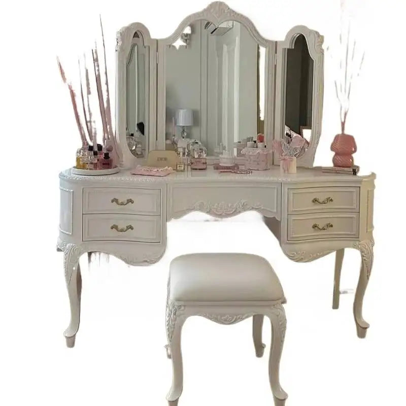 Wooden Luxury Vanity Table Dest European Hidden Glass Modern Dressing Table White Saving Makeup Tafel Furnitures For Bedroom by HARMONYA STORE
