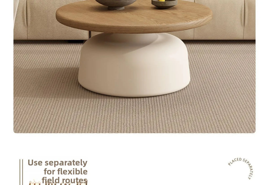 Table Wood Modern Minimalist Round Edge Design Curved White Base Creamy Milk Tea Small Space coffee tables luxury coffee table by HARMONYA STORE