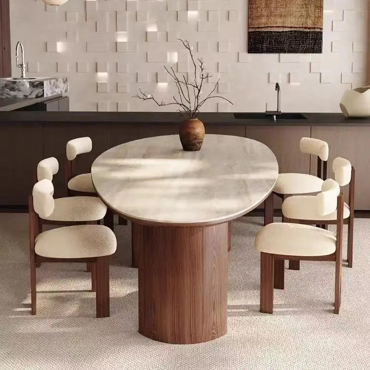 French medieval style water drop-shaped travertine rock slab dining table walnut solid wood home retro silent wind solid wood di by HARMONYA STORE