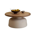 Table Wood Modern Minimalist Round Edge Design Curved White Base Creamy Milk Tea Small Space coffee tables luxury coffee table by HARMONYA STORE