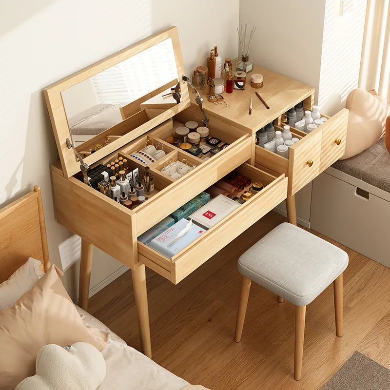 Solid wood dresser bedroom simple modern 2024 new high-end light luxury small apartment makeup mirror girl makeup table by HARMONYA STORE