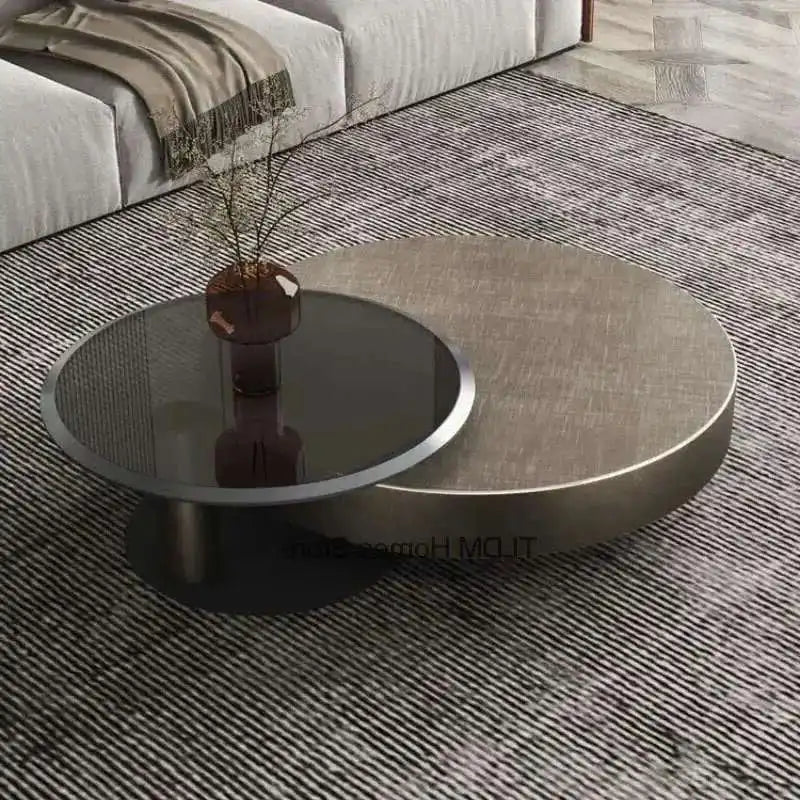 Designer Stainless Steel Coffee Tables European Luxury Round Tea Table Living Room Furniture Italian Tempered Glass Side Table by HARMONYA STORE