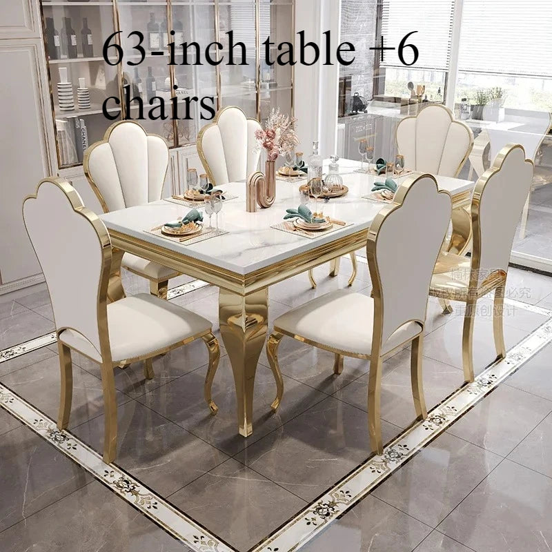 Marble Luxury Dining Table Unique Gold Individual White Italian Dining Table Rectangular Design Mesa Comedor Home Furniture by HARMONYA STORE