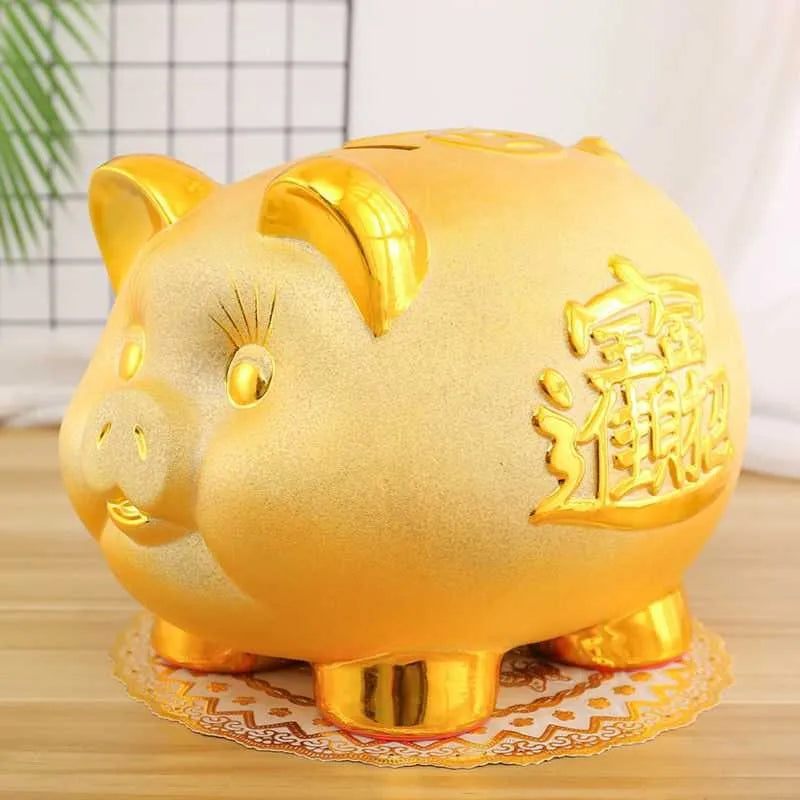 Creative Golden Pig Ceramic Piggy Bank 2023 New Kids Coin Bank Cute Cartoon Piggy Bank Gift Craft Money Box Savings Home Decor by HARMONYA STORE