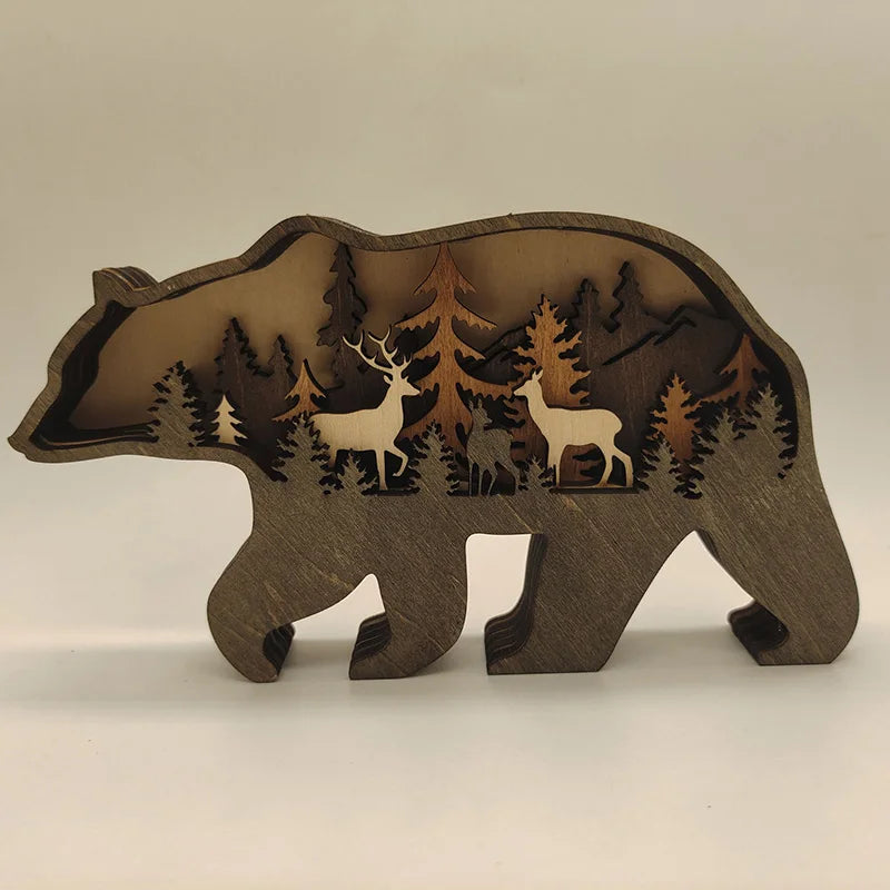 Wooden Animal Wolf Statue Creativity Wolf Totem Office Home Decorate Crafts Christmas Gift North Forest Elk Brown Bear Ornaments by HARMONYA STORE