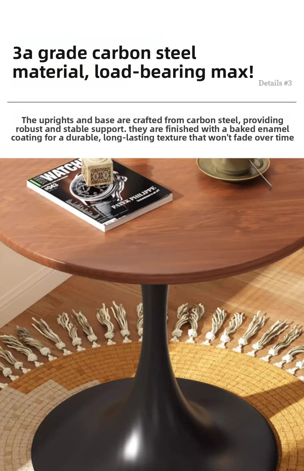 Modern tulip round table, household wooden dining table, negotiation tea table, coffee round table, carbon steel metal base by HARMONYA STORE
